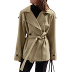 Women's Loose-Fit Trench Coat With Lapel Collar Defined Waist And Belt