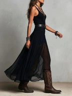 European And American-style Black Strap Long Dress