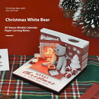 3D Paper Carving Art Notepad - Laser Engraved Christmas White Bear | 175-Layer Sculptural Memo Pad & Desk Decoration