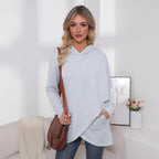 Long Sleeve Irregular Solid Color Hoodie Women