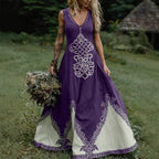 Women's V-Neck Ethnic-style Artistic Sleeveless Printed Dress