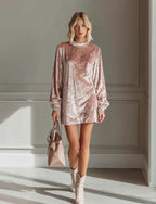 Light Luxury Solid Color Round Neck High-end Sense Short Dress