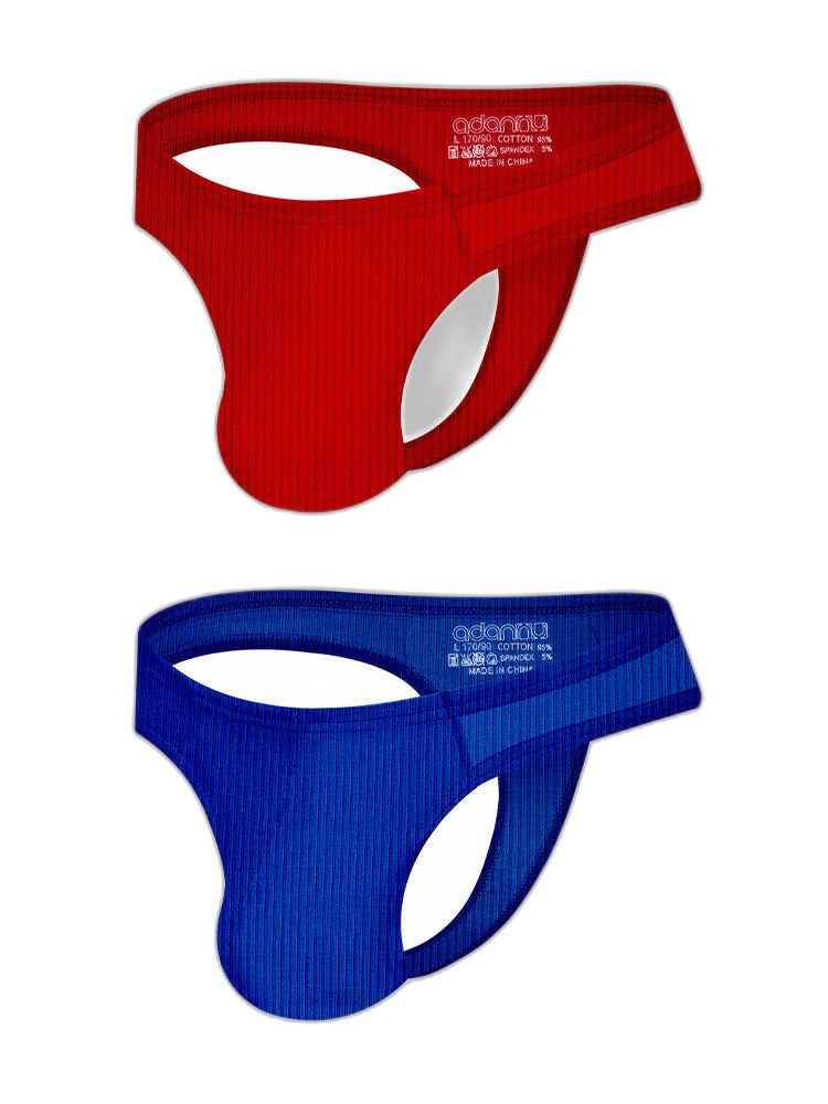 2-pack Men's Ribbed Low-rise Solid Color Thong