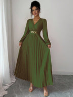 Women's Solid-color Casual Chic V-neck Dress