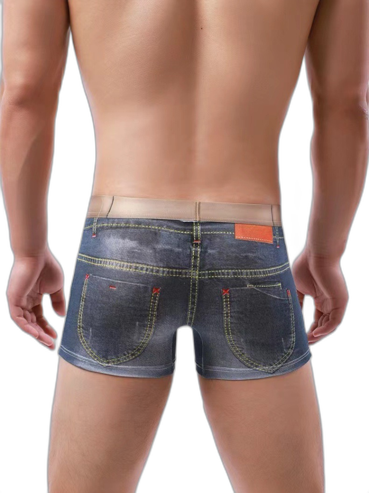 2 Pack Men's Denim Printed Cotton Boxer Briefs