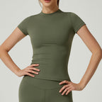 Crew-neck, Form-fitting, Quick-drying, Breathable, Shaping, Stretchy Sports Yoga Short-sleeve Top