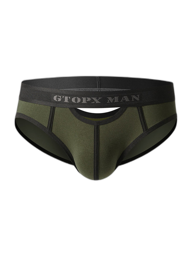 Men’s Spliced Lines U Convex Pouch Cotton Briefs
