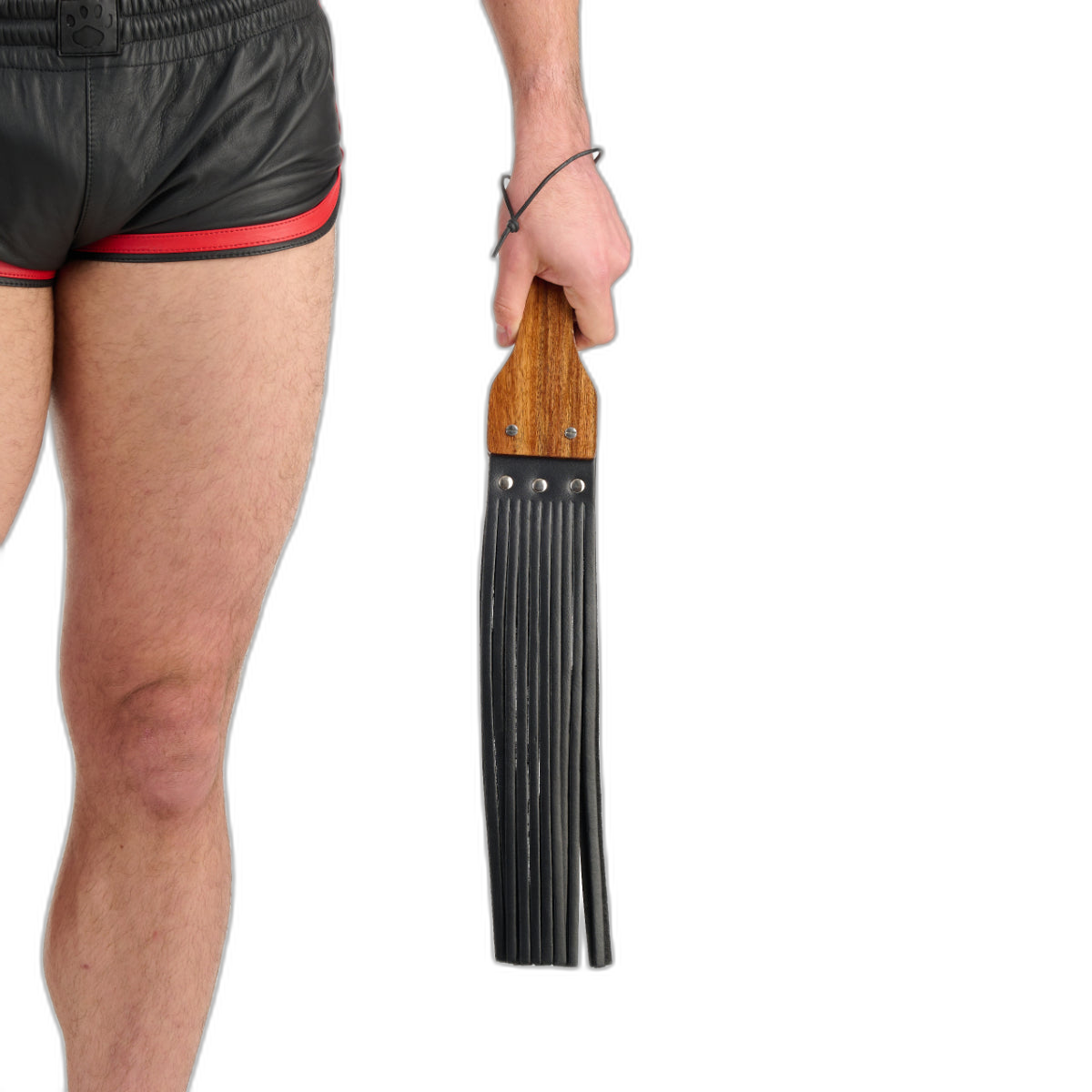 Prowler RED Leather & Wood Fringe Paddle