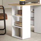 HOMCOM Computer Desk, Writing Table, PC Workstation with 3 Storage Shelves and Drawers, Silver Handle, for Home Office, Natural Wood Finish and White