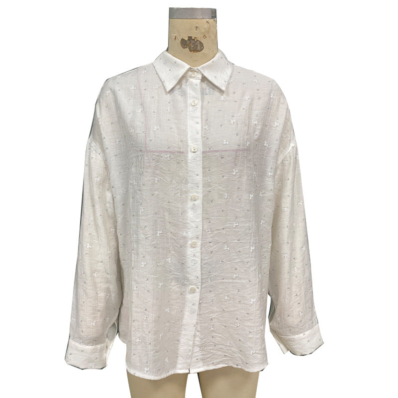 Elegant Solid-Color Crepe Loose-Fit Shirt Cardigan Women's Top