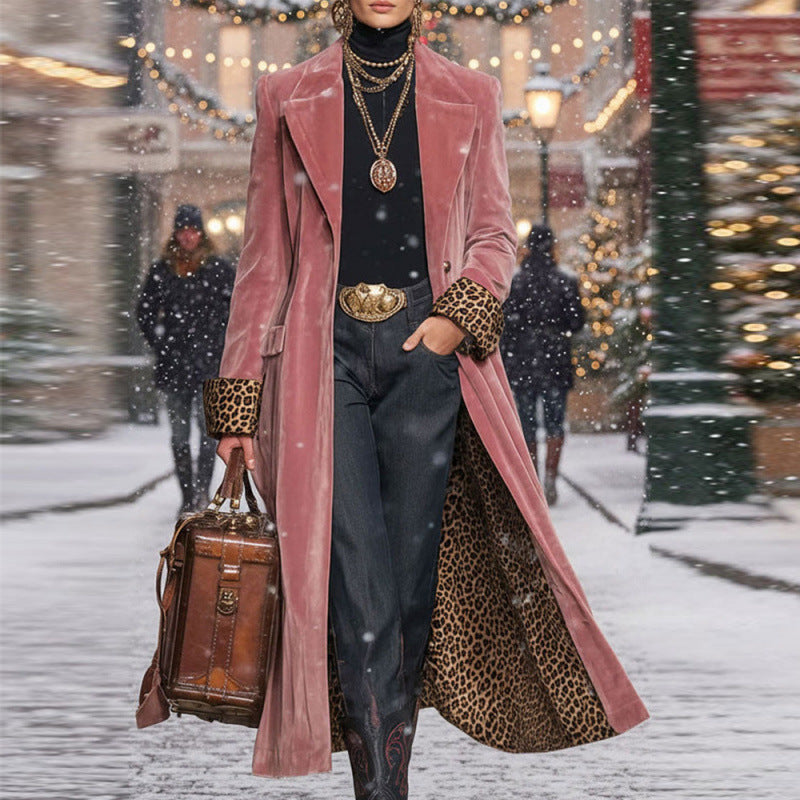 Patchwork Lace Gold Velvet Suit Long Coat Women's Wear