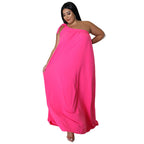 Sleeveless One-shoulder Halter Solid-color Dress Maxi Dress