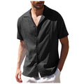 Men's Short Sleeve Shirt Summer Loose Casual Solid Color Lapel Tops