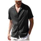 Men's Short Sleeve Shirt Summer Loose Casual Solid Color Lapel Tops