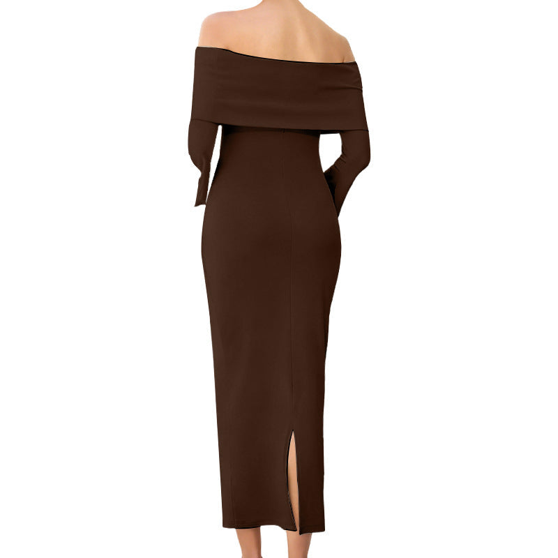Knitted Stretch Maternity Dress Slim-Fit Long Gown