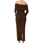 Knitted Stretch Maternity Dress Slim-Fit Long Gown