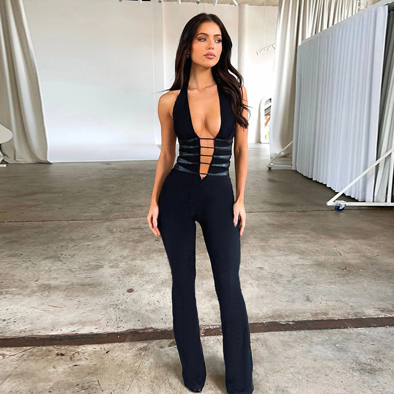 Elegant Backless Jumpsuit - Women's Sleeveless One-Piece Evening Outfit