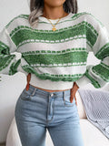 Women Fashion Color Block Long Sleeve Knit Sweater