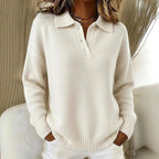 Loose And Soft Women's Lapel Long Sleeve Button Sweater