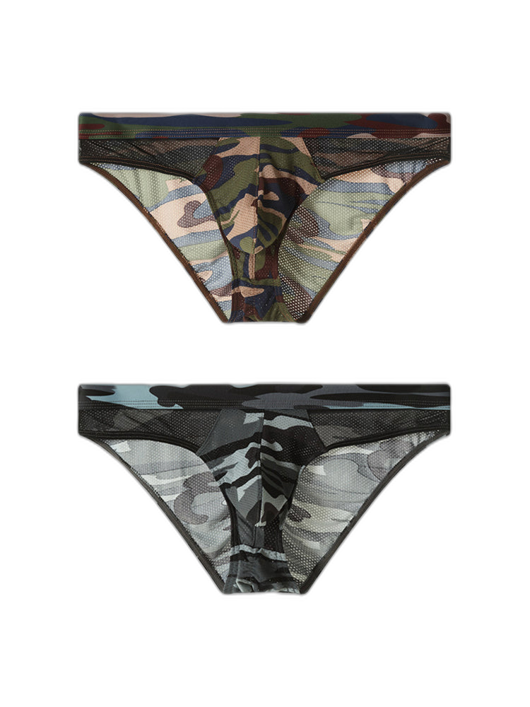 2 Pack Men's Classic Camo Mesh U-Shaped Pouch Breathable Briefs