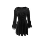 Square Neckline And Patchwork Flared Sleeves Elegant AutumnWinter Women's Dress