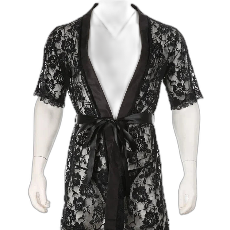 Masculine Lace Thong + Bathrobe Set