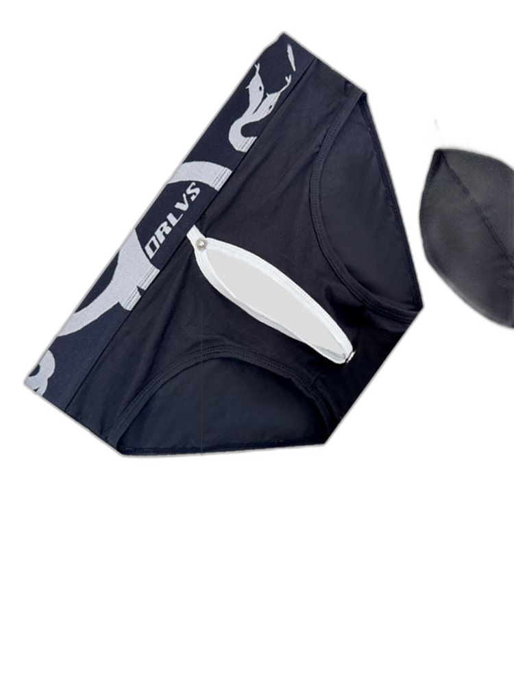 2 Pack Men's Detachable Pouch Open-Crotch Breathable Modal Soft Briefs