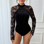 Retro-style Sexy And Elegant Half-high-neck Lace Bodysuit