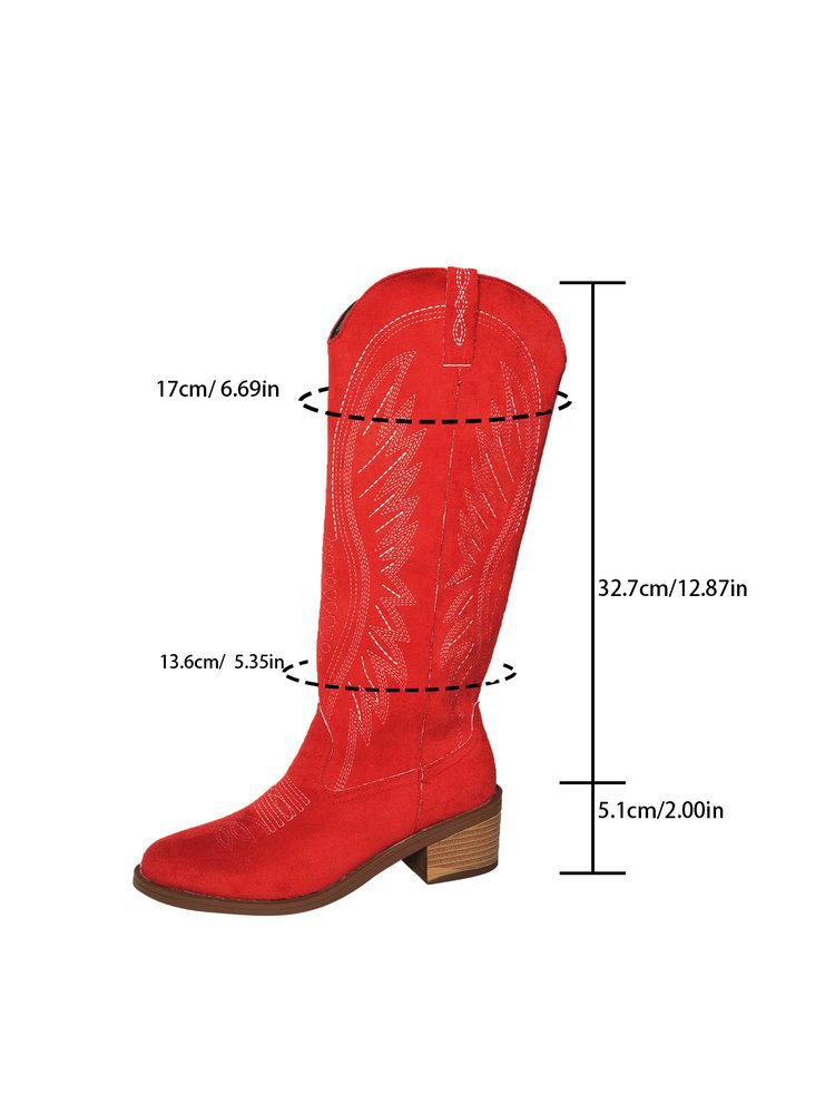 Große Größen Vintage Bestickte V-Schnitt Martin Stiefel für Damen Herbst und Winter