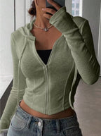 Top Slim Fit Sports Hoodie Short Zipper Hooded Sweatshirt