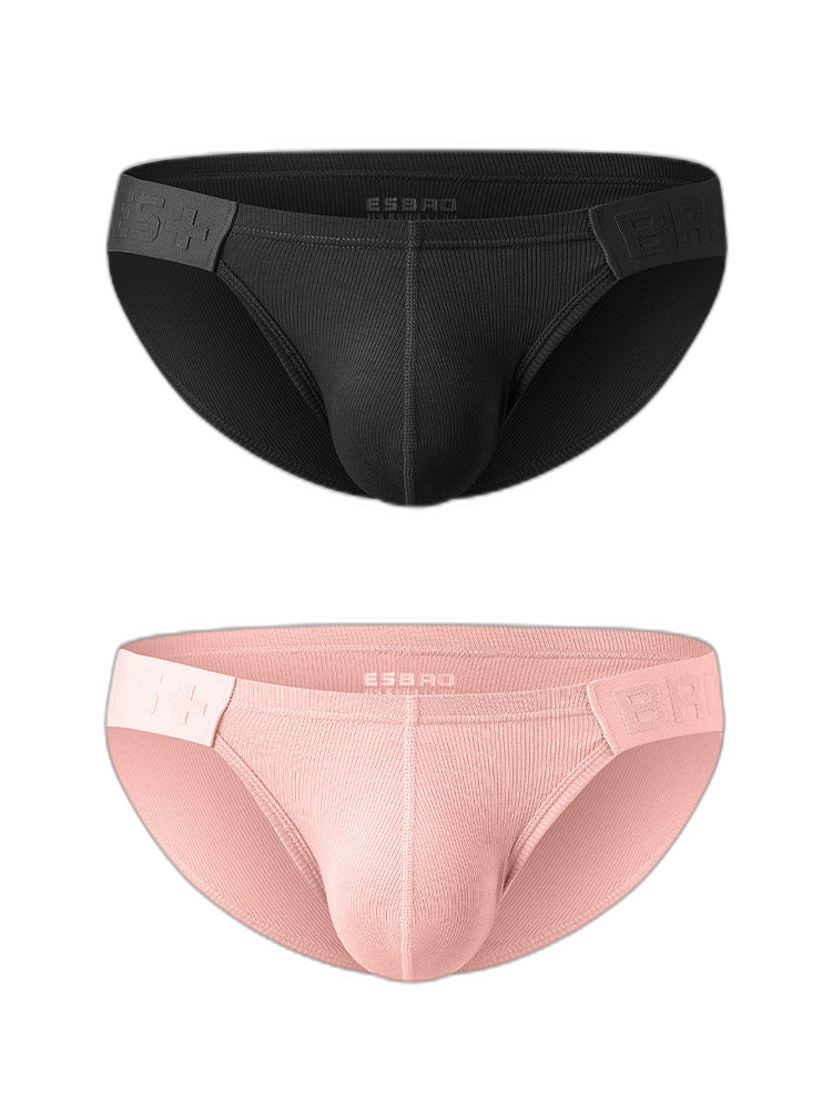 2 Pack Men's Solid Color Low Rise Sweat-Absorbent Large U-Shaped Small Pocket Briefs