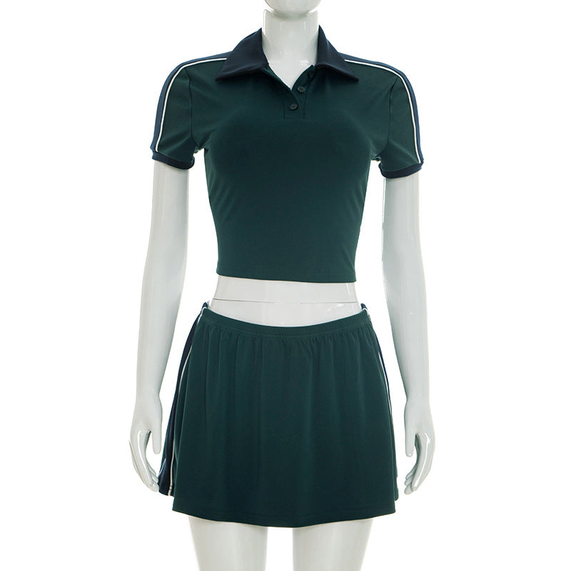 Women's Lapel Collar Shirt And Low-Waist Short Skirt Set