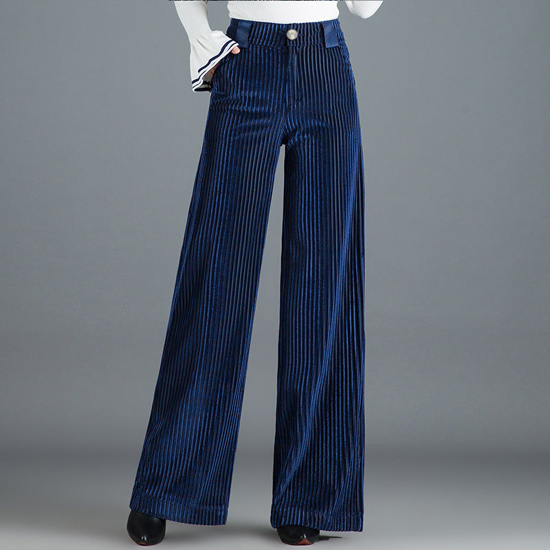 Golden-thread Velvet Floor-length Wide-leg Pants