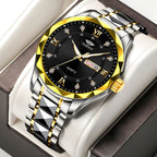 Men's Diamond Shell Calendar Watch - Stainless Steel Luxury Timepiece