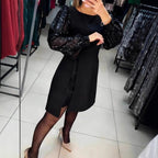 Women's Elegant Patchwork Sequin Puff Sleeve Short Dress