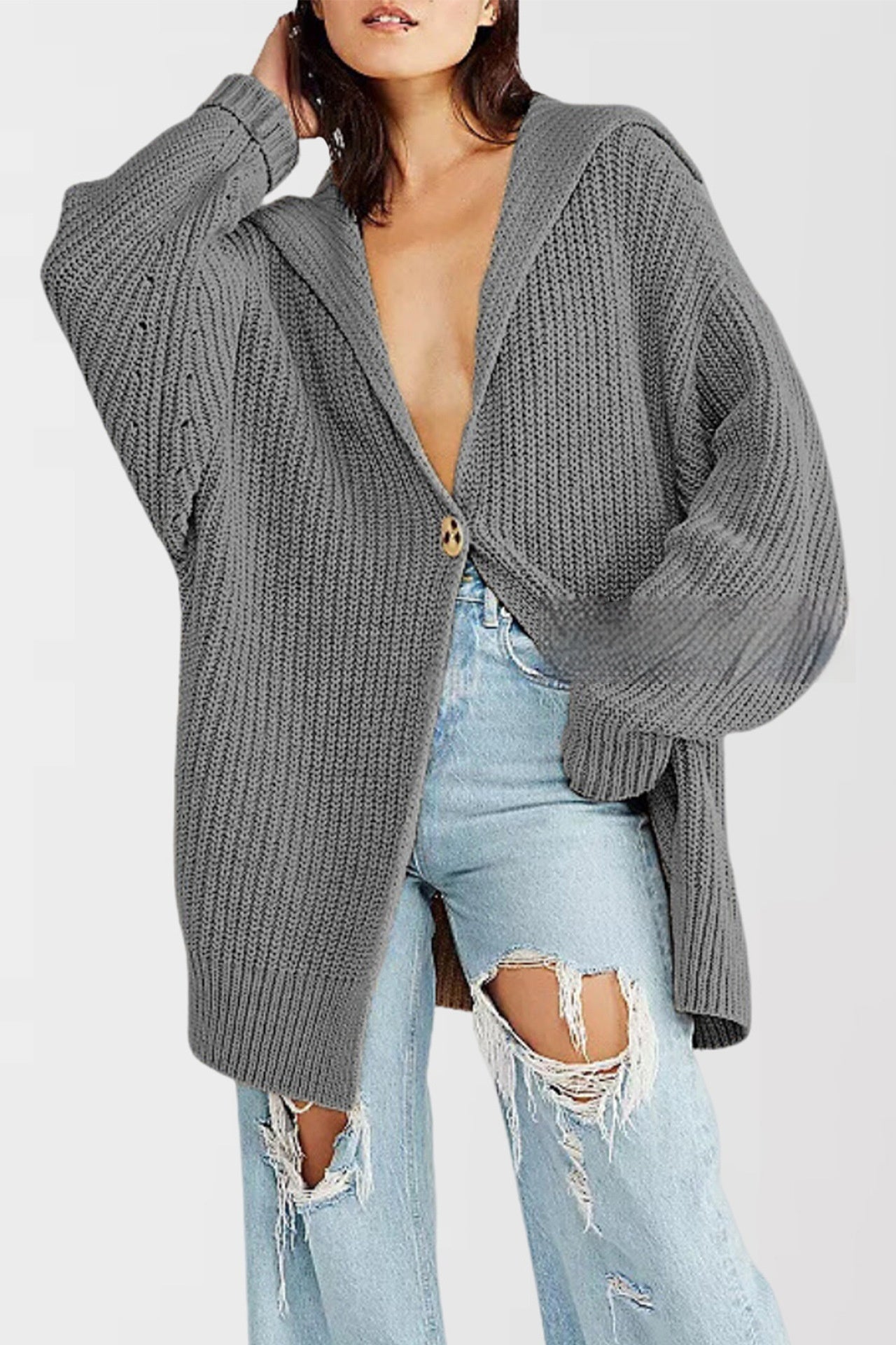 Women's Fashionable Lapel-Neck Loose-Fit Plus-Size Sweater Coat