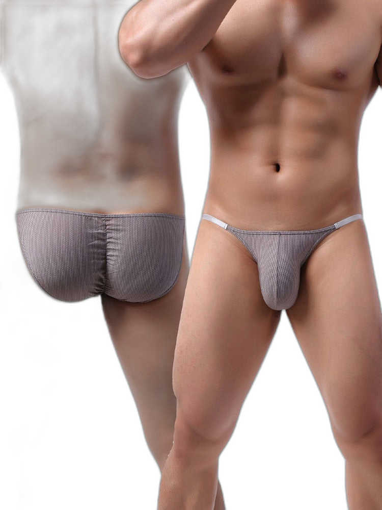 3 Pack Men's Low Rise Striped Camisole Briefs with Raised Pockets