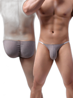 3 Pack Men's Low Rise Striped Camisole Briefs with Raised Pockets
