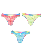 3-pack Men's Rainbow Trim Sheer Mesh Thong