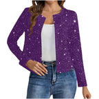 Fashionable Cardigan Long-sleeve Gold-foil Jacket For Women