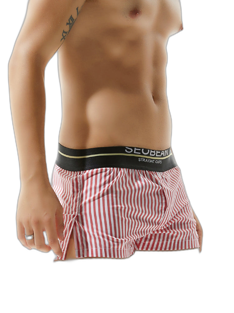 Mens 100% Cotton Striped Loose Home Boxer Shorts
