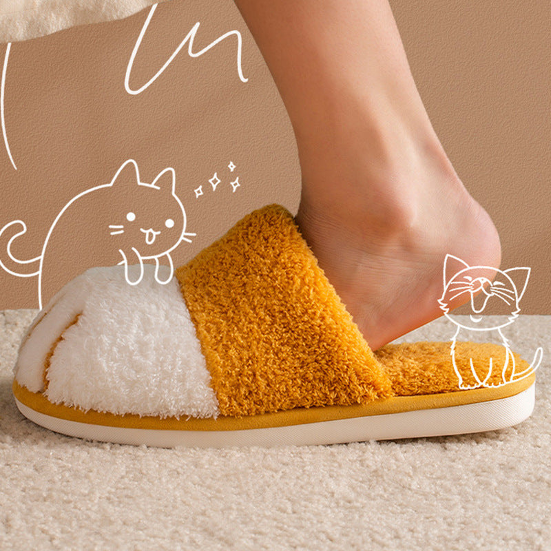 Cat Paw Cartoon Cute Couple Warm Indoor Plush Slippers