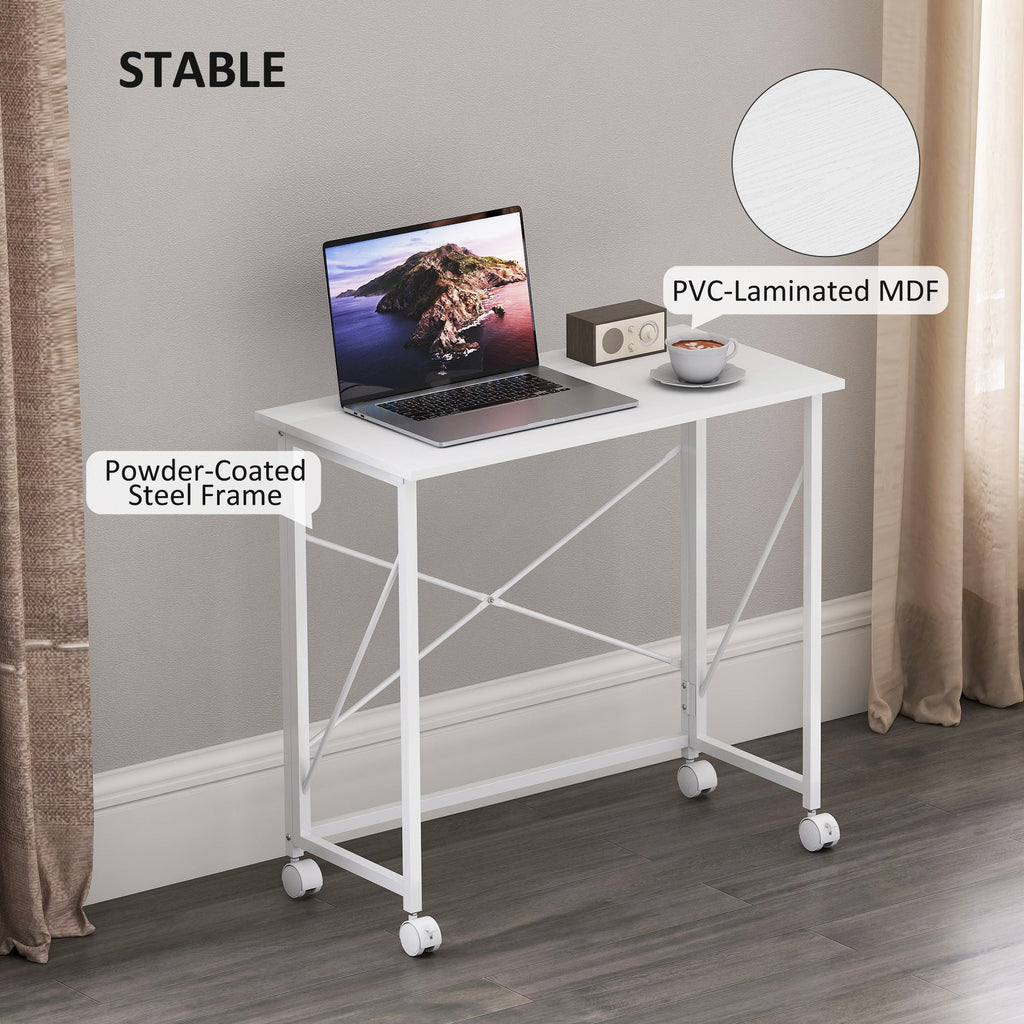 HOMCOM 80 cm Folding Desk on Wheels - White