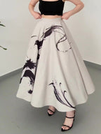 Vintage Three-layer Tulle Print Skirt