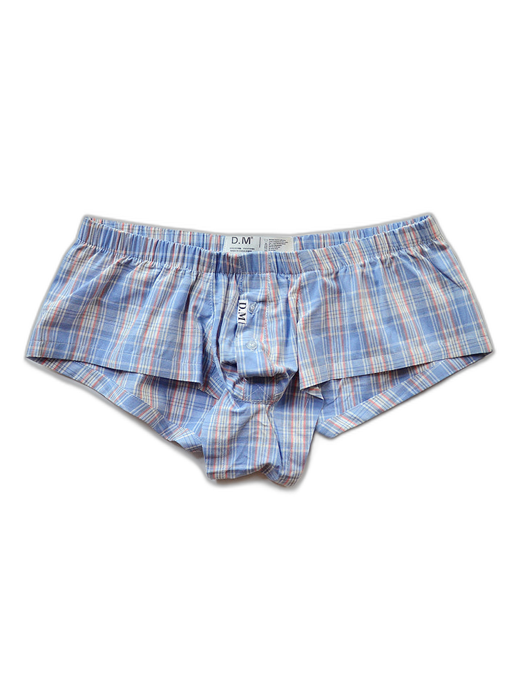 Mens Plaid Front Pouch Boxer Shorts