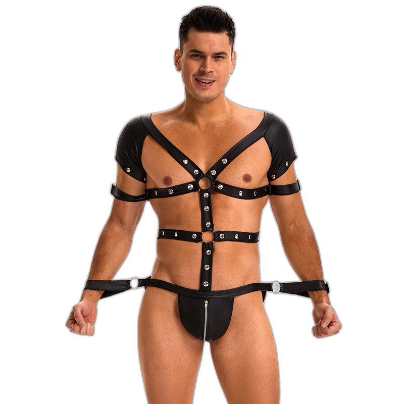 Black Leather Harness Jumpsuit