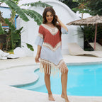 Beach Overclothes Hand Crochet Stitching Bamboo Cotton Tassel Beach Overskirt