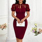 Women's Solid Color Lace Slimming A-line Dress