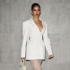 New-style Casual Slim-fit Suit Long-sleeve Bud-shaped Faux-pocket Dress
