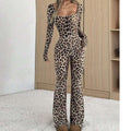 Women's Slim-fit Hip-wrapped Square Collar Leopard Print Jumpsuit